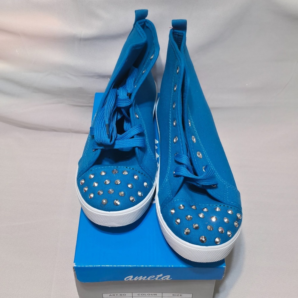 Ameta Girls Blue High Top with Rhinestone Lace Up Shoes Size 10 NWT‎ - Picture 2 of 6